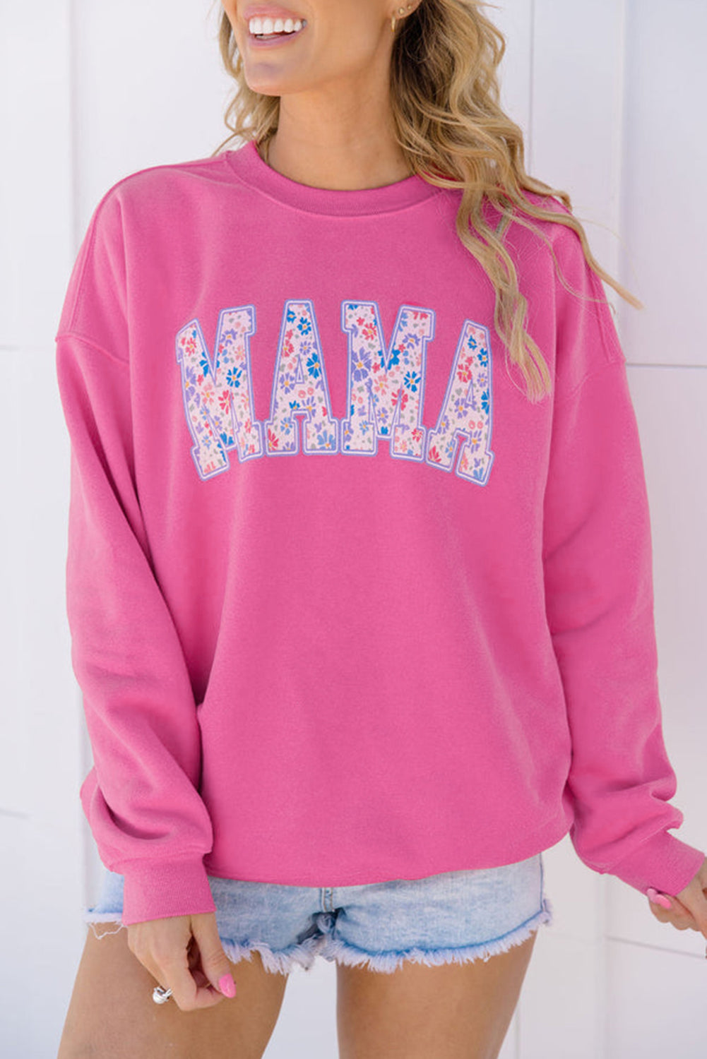 Rose Red Floral MAMA Embroidered Sweatshirt